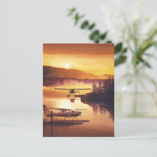 waterverf "Sky Harbour" Float Plane Briefkaart (Staand voorkant)