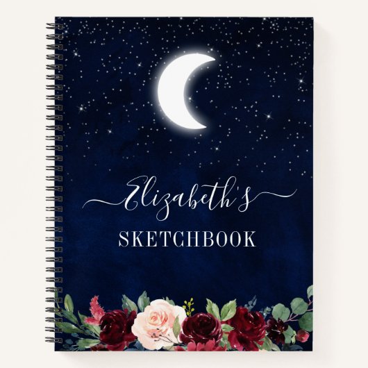Waterverf Sky Moon Stars Floral Sketchbook Notitieboek (Voorkant)