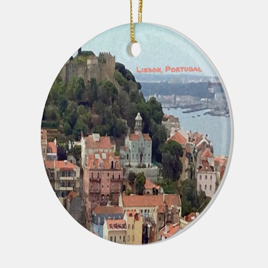Waterverf Skyline van Lissabon Keramisch Ornament (Links)