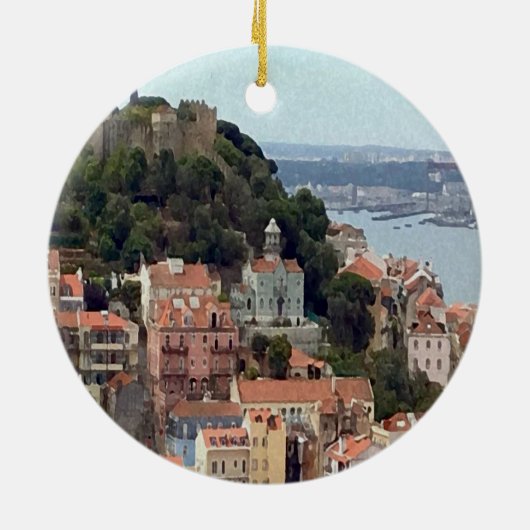 Waterverf Skyline van Lissabon Keramisch Ornament (Achterkant)