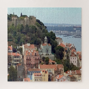 Waterverf Skyline van Lissabon Legpuzzel