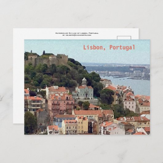 Waterverf Skyline van Lissabon Portugal Briefkaart (Voorkant / Achterkant)