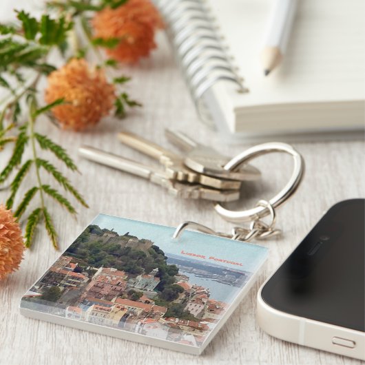 Waterverf Skyline van Lissabon Sleutelhanger (Voorkant Rechts)