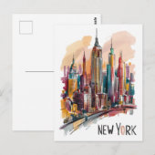 Waterverf skyline van New York City Briefkaart (Voorkant / Achterkant)