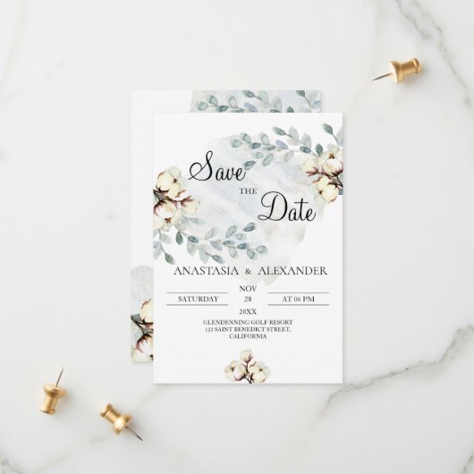 Waterverf Sla de datum op. De datum opslaan Save The Date (Voorkant / Achterkant in situ)