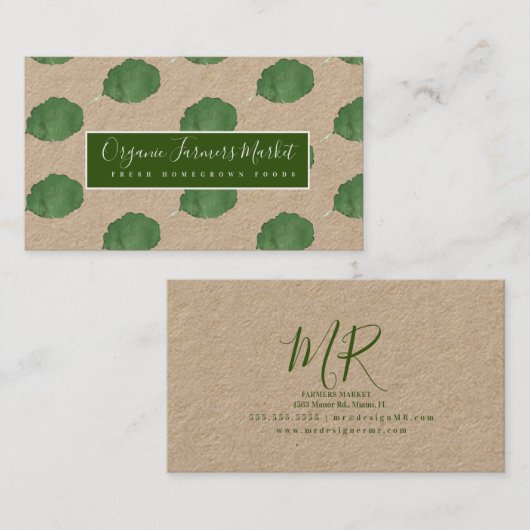 Waterverf sla Greenery Farmers Market Fresh Visitekaartje (Voorkant / Achterkant)