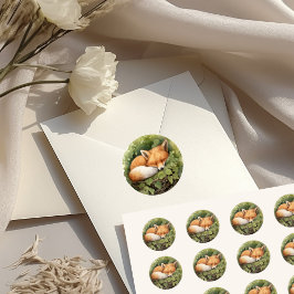 Waterverf Slaande Vos Groene Baby Shower Ronde Sticker