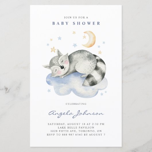 Waterverf Slaapend Raccoon Baby shower Uitnodiging (Voorkant)