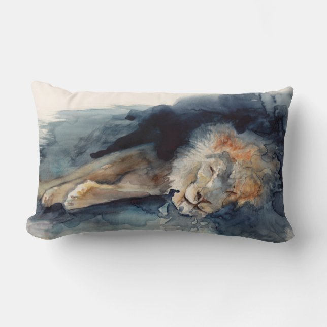 waterverf slaapleeuw kussen (Voorkant)