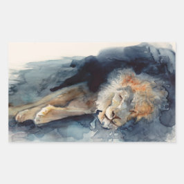 Waterverf slaapleeuw rechthoekige sticker