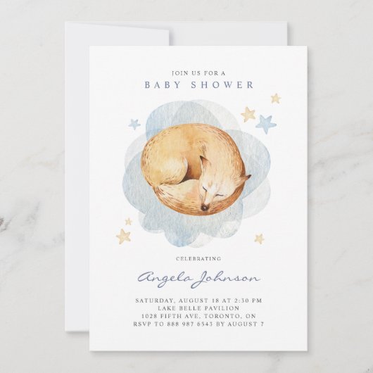 Waterverf Slaapvos Het is een Baby shower van een Kaart (Voorkant)