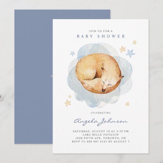 Waterverf Slaapvos Het is een Baby shower van een  Kaart (Voorkant / Achterkant)