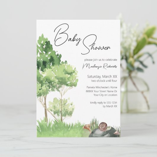 Waterverf Slak in het Park Baby shower Kaart (Staand voorkant)