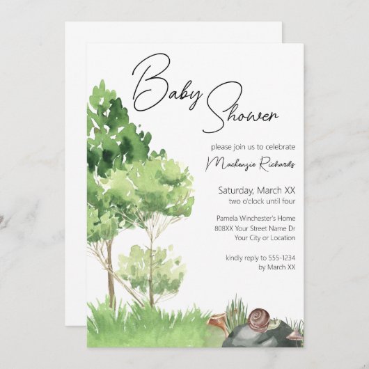 Waterverf Slak in het Park Baby shower Kaart (Voorkant / Achterkant)
