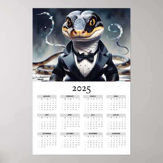 Waterverf Slang met Tuxedo 2025 Wandkalender Poster (Voorkant)