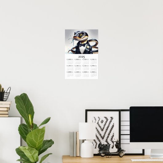 Waterverf Slang Tuxedo Bow Stropdas 2025 Wandkalen Poster (Thuiskantoor)