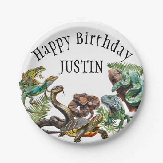 Waterverf Slang Verjaardag Reptiel Papieren Bordje (Voorkant)
