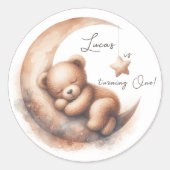 Waterverf Slapen Beige Bruin Beer op de Maan Ronde Sticker (Voorkant)