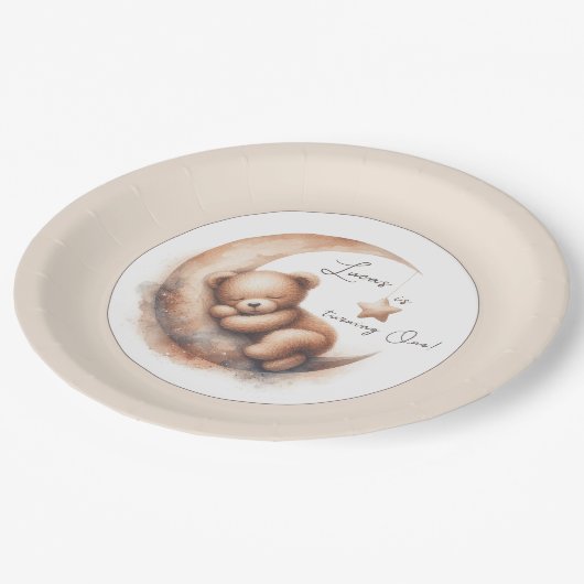 Waterverf Slapen Bruin Beer op de Maan Papieren Bordje (Gekanteld)