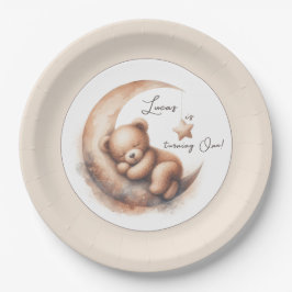 Waterverf Slapen Bruin Beer op de Maan Papieren Bordje