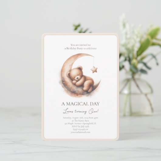 Waterverf Slapen Bruin Beige Beer op de Maan Kaart (Staand voorkant)