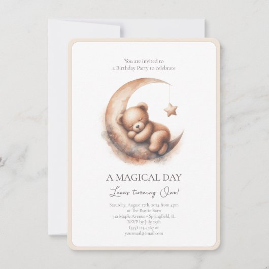 Waterverf Slapen Bruin Beige Beer op de Maan Kaart (Voorkant)