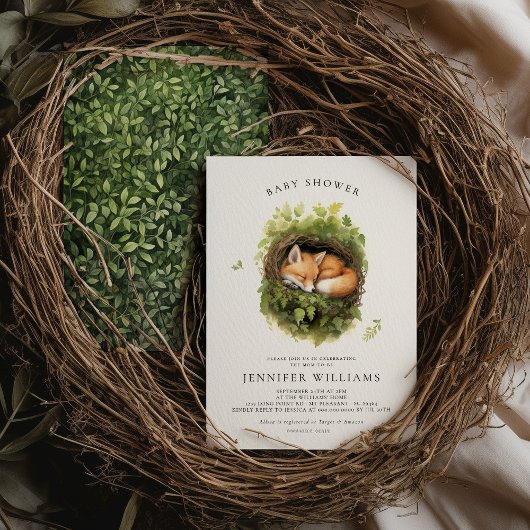 Waterverf Slapen Fox Baby shower Uitnodiging