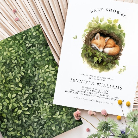 Waterverf Slapen Fox Baby shower Uitnodiging