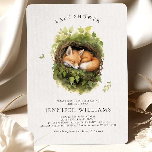 Waterverf Slapen Fox Baby shower Uitnodiging