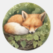 Waterverf Slapen Fox Groen Baby shower Ronde Sticker (Voorkant)