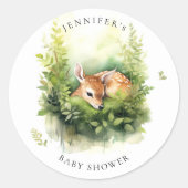 Waterverf Slapen Herten groen Baby shower Ronde Sticker (Voorkant)