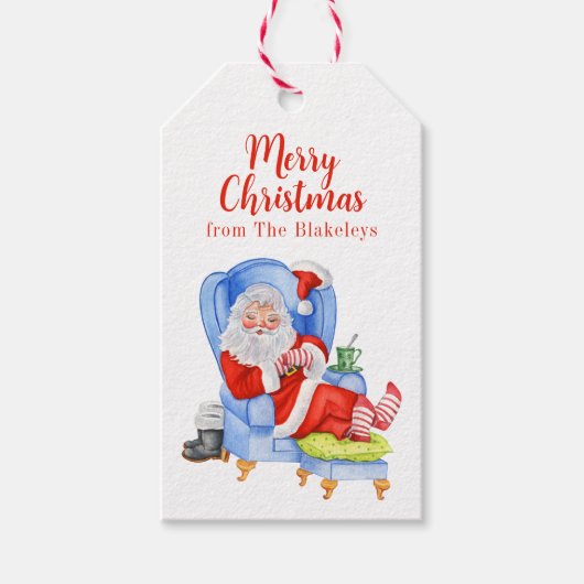 Waterverf Slapen Kerstman Kerstmis Cadeaulabel (Voorkant)