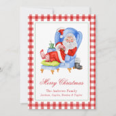 Waterverf Slapen Santa Gingham Kerst Feestdagenkaart (Voorkant)