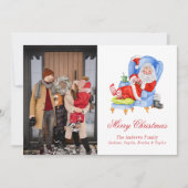 Waterverf Slapen Santa Gingham Kerstmis Foto Feestdagenkaart (Voorkant)