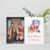 Waterverf Slapen Santa Gingham Kerstmis Foto Feestdagenkaart (Staand voorkant)