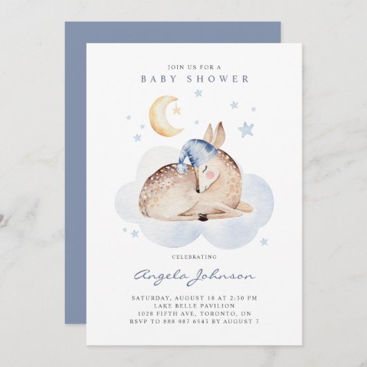 Waterverf Slapend Deer Het is een Baby shower van Kaart (Voorkant / Achterkant)