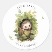 Waterverf Slapende Egel Groene Baby Shower Ronde Sticker (Voorkant)