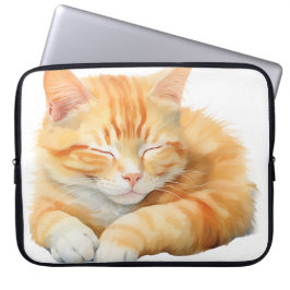 WATERVERF SLAPENDE ORANJE TABBY CAT LAPTOP SLEEVE