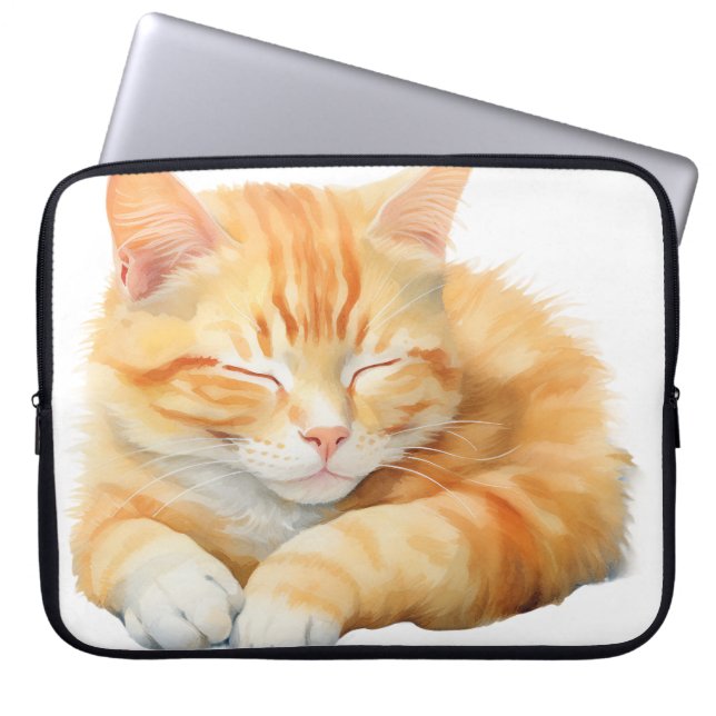  WATERVERF SLAPENDE ORANJE TABBY CAT LAPTOP SLEEVE (Voorkant)