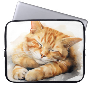 WATERVERF SLAPENDE ORANJE TABBY CAT LAPTOP SLEEVE