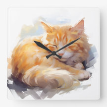 WATERVERF SLAPENDE ORANJE TABBY CAT