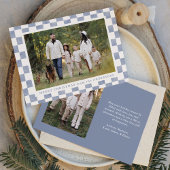 Waterverf Slate Blue Gingham Kerstfoto Feestdagenkaart