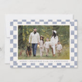 Waterverf Slate Blue Gingham Kerstfoto Feestdagenkaart (Voorkant)