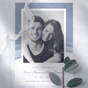 Waterverf Slate Blue Ombre Wedding Save the Date Kaart