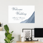 Waterverf Slate Blue Ombre Welkom bij ons huwelijk Poster (Thuiskantoor)