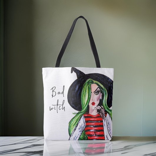 Waterverf Slechte Heks Halloween Mode Tote Bag