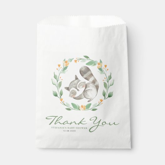 Waterverf Sleeping Baby Raccoon Dank u Bedankzakje (Voorkant)