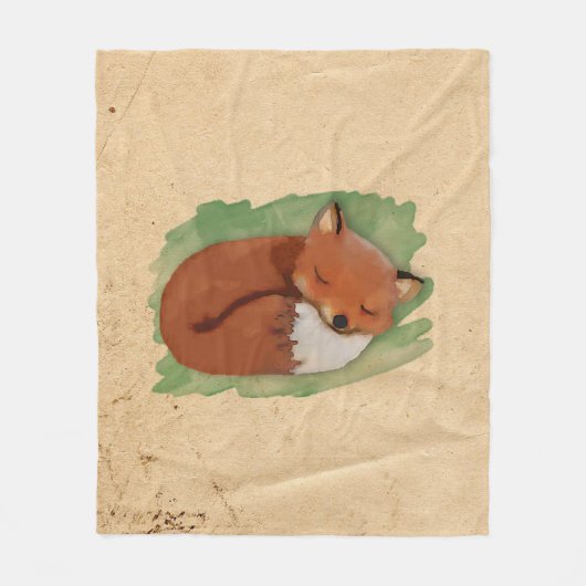Waterverf Sleeping Fox Fleece Blanket (Voorkant)
