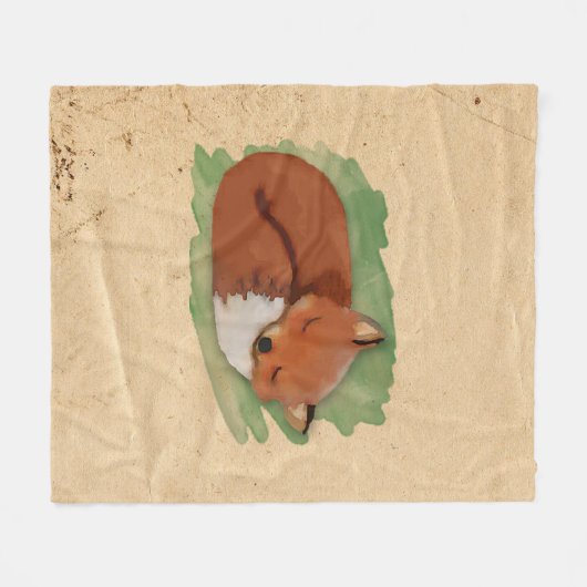 Waterverf Sleeping Fox Fleece Blanket (Voorkant (Horizontaal))