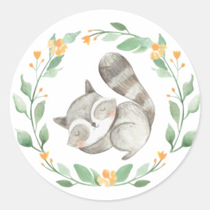 Waterverf Sleeping Raccoon Krans Baby shower Ronde Sticker